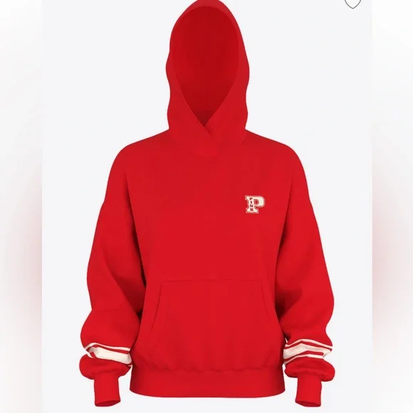 Pink by Victoria Secret Ivy Fleece Campus Hoodie Bright Vermillion, Size XS - Picture 3 of 16